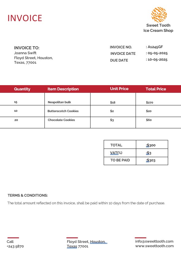 Ice Cream Invoice Template PSD template